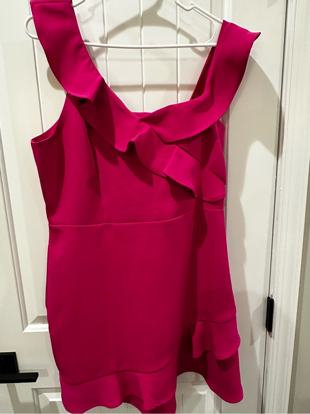 Express One-Shoulder Ruffle Mini Dress - Fuchsia - Picture 3 of 4